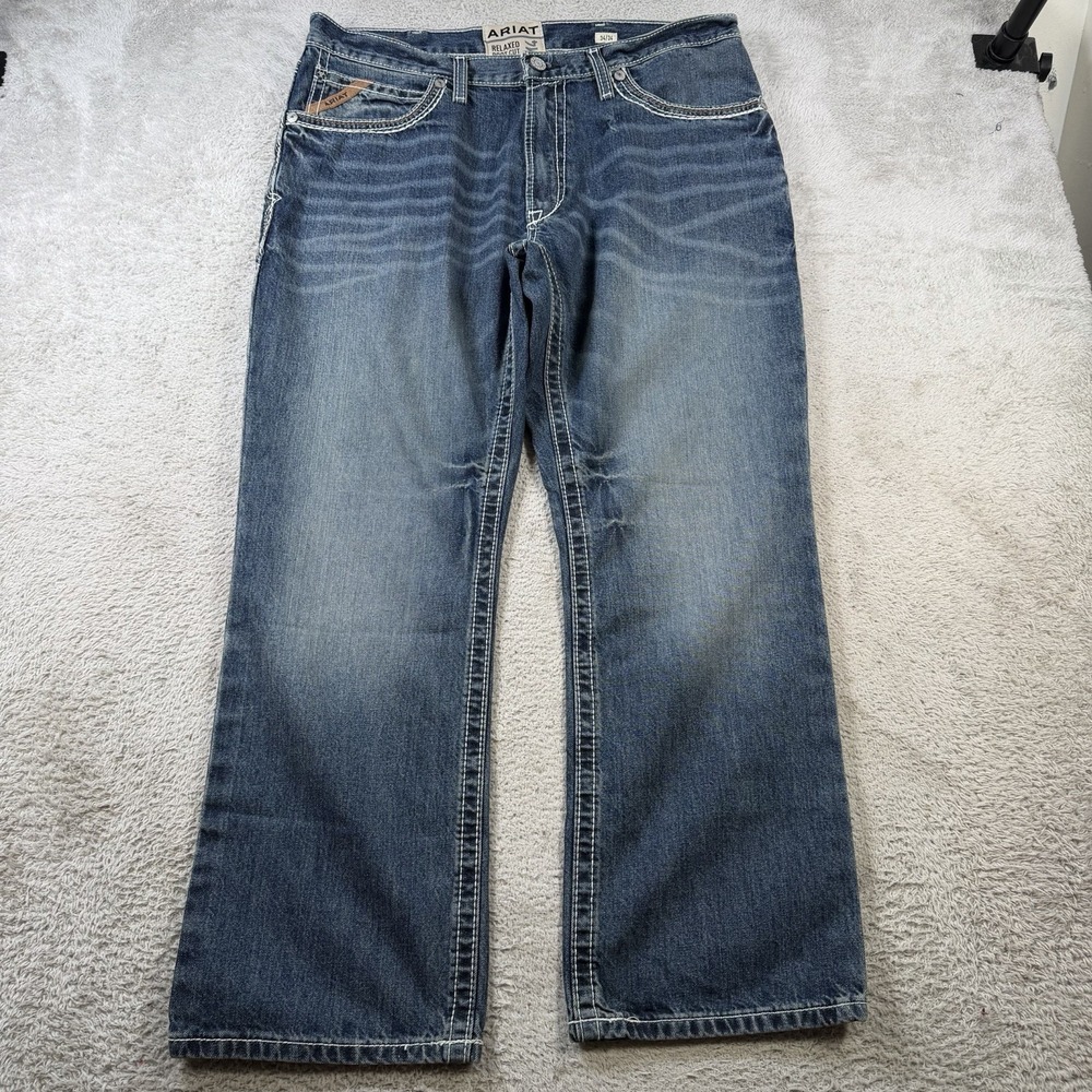 Ariat M4 Jeans Mens 34x34 (Fits 36x29) Blue Denim Relaxed Boot Cut Cowboy Rodeo